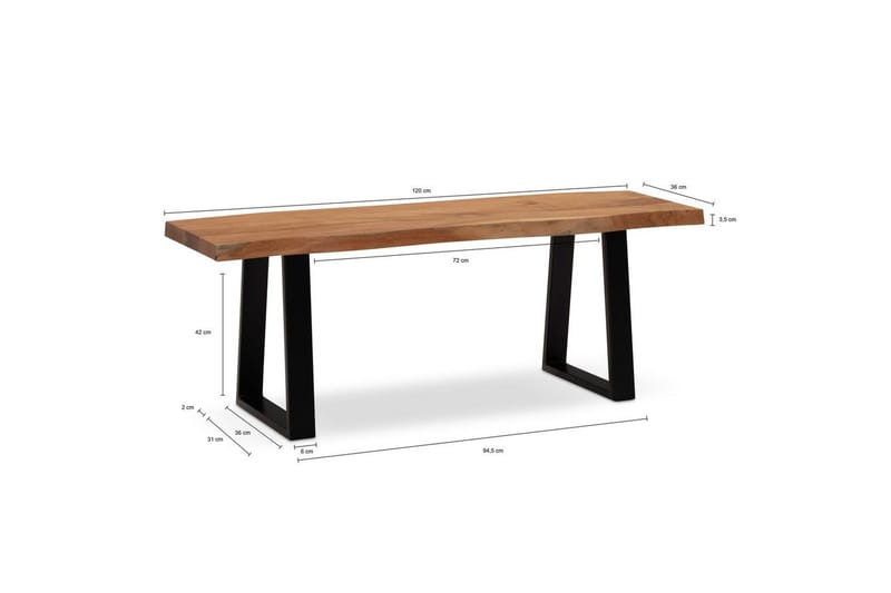 Kapprumsbänk Wohnling Massivt Akaciaträ 120 cm Träkant Hall Svart, Raka Löpningar - Svart, Raka Löpningar - Möbler - Stolar & fåtöljer - Sittbänk - Hallbänk