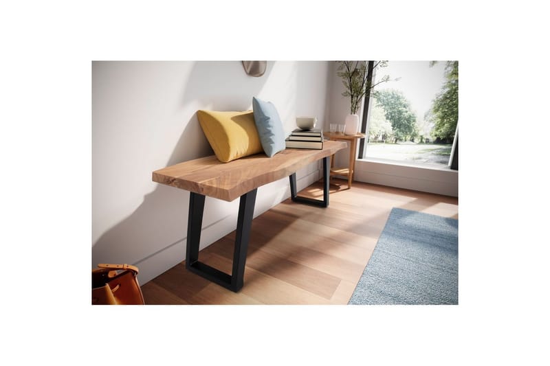 Kapprumsbänk Wohnling Massivt Akaciaträ 120 cm Träkant Hall Svart, vinklade löpare - Svart, vinklade löpare - Möbler - Stolar & fåtöljer - Sittbänk - Hallbänk