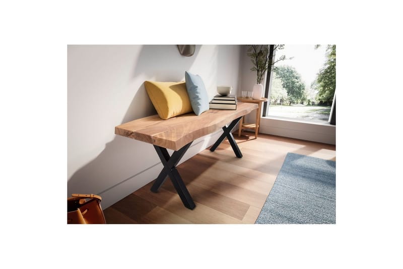 Kapprumsbänk Wohnling Massivt Akaciaträ 120 cm Träkant Hall Svart, X-ram - Svart, X-ram - Möbler - Stolar & fåtöljer - Sittbänk - Hallbänk