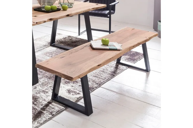 Matbänk Wohnling Köksbänk i massivt trä med trädets kant med metallben, lantlig stil Utan ryggstöd, 160 cm - Utan ryggstöd, 160 cm - Möbler - Stolar & fåtöljer - Sittbänk - Hallbänk