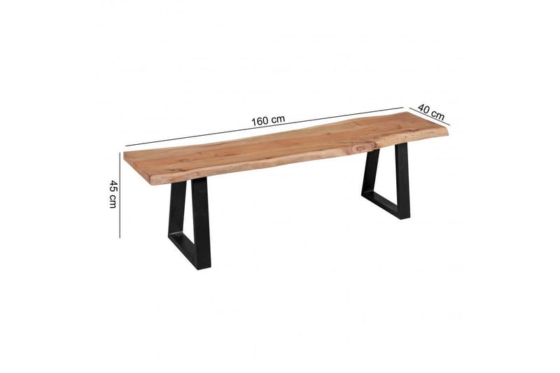 Matbänk Wohnling Köksbänk i massivt trä med trädets kant med metallben, lantlig stil Utan ryggstöd, 160 cm - Utan ryggstöd, 160 cm - Möbler - Stolar & fåtöljer - Sittbänk - Hallbänk