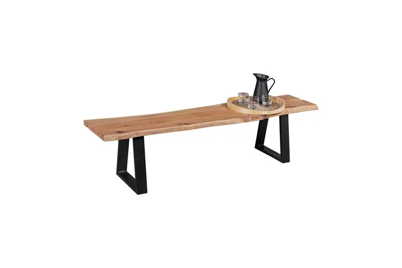 Matbänk Wohnling Köksbänk i massivt trä med trädets kant med metallben, lantlig stil Utan ryggstöd, 160 cm - Utan ryggstöd, 160 cm - Möbler - Stolar & fåtöljer - Sittbänk - Hallbänk