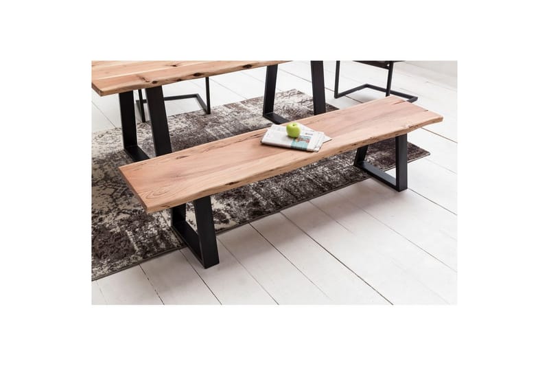 Matbänk Wohnling Köksbänk i massivt trä med trädets kant med metallben, lantlig stil Utan ryggstöd, 160 cm - Utan ryggstöd, 160 cm - Möbler - Bord & matgrupper - Matbord & köksbord