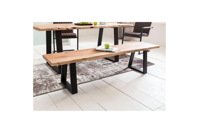 Matbänk Wohnling Köksbänk i massivt trä med trädets kant med metallben, lantlig stil Utan ryggstöd, 180 cm - Utan ryggstöd, 180 cm - Möbler - Stolar & fåtöljer - Sittbänk - Hallbänk