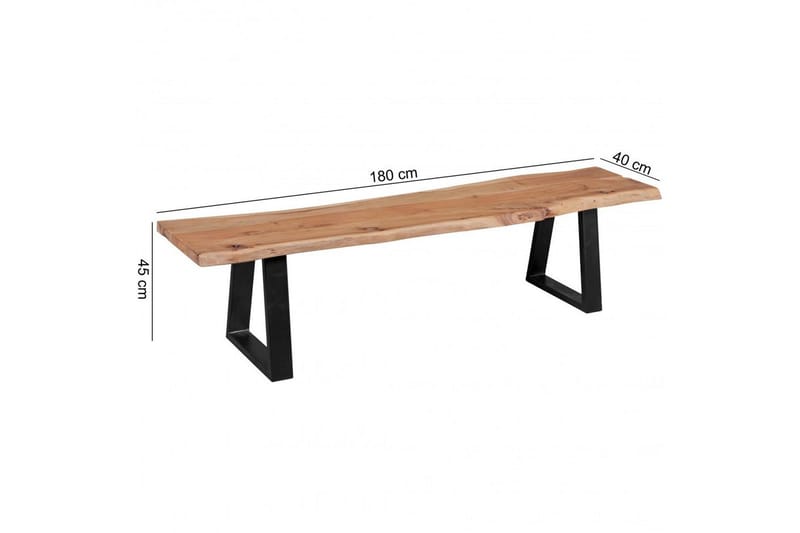 Matbänk Wohnling Köksbänk i massivt trä med trädets kant med metallben, lantlig stil Utan ryggstöd, 180 cm - Utan ryggstöd, 180 cm - Möbler - Stolar & fåtöljer - Sittbänk - Hallbänk