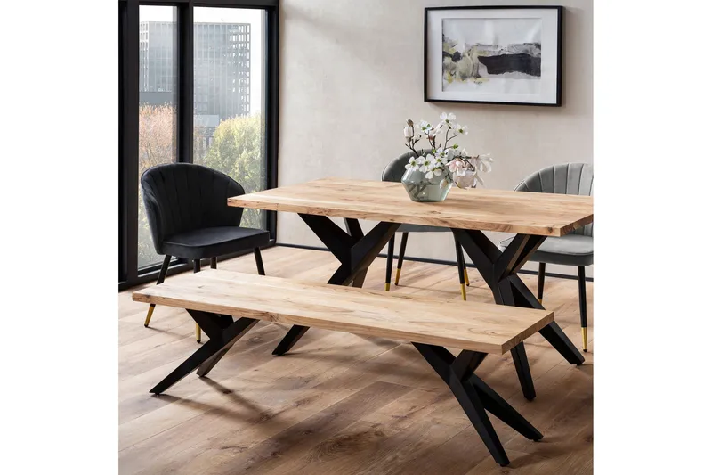 Matbänk Wohnling massivt trä i modern loftstil med metallben 175 cm - 175 cm - Möbler - Stolar & fåtöljer - Sittbänk - Hallbänk