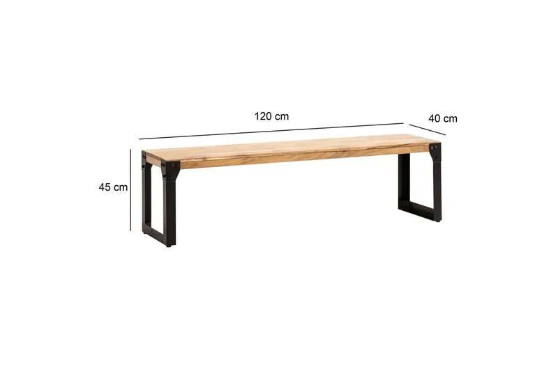 Matbänk Wohnling massivt trä industriell stil med metallben 120 cm - 120 cm - Möbler - Stolar & fåtöljer - Sittbänk - Hallbänk