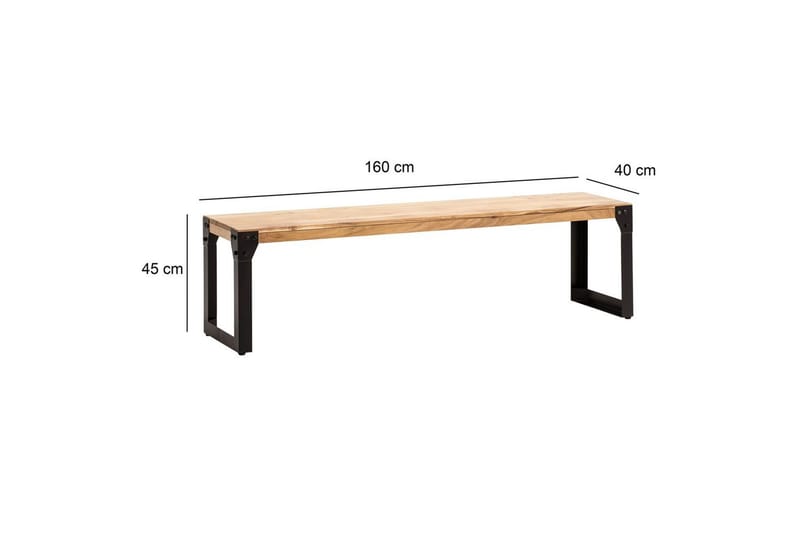 Matbänk Wohnling massivt trä industriell stil med metallben 160 cm - 160 cm - Möbler - Stolar & fåtöljer - Sittbänk - Hallbänk