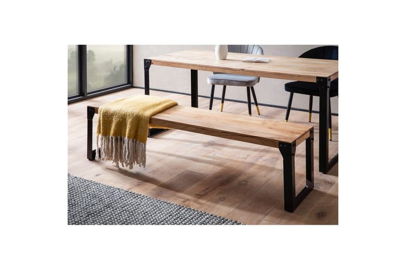 Matbänk Wohnling massivt trä industriell stil med metallben 180 cm - 180 cm - Möbler - Stolar & fåtöljer - Sittbänk - Hallbänk