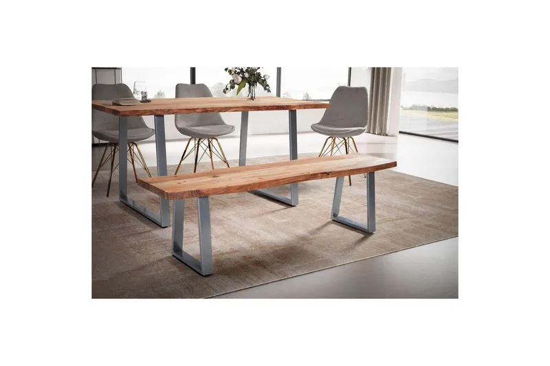 Matbänk Wohnling Massivt trä med metallben träd kant lantligt Silver, Rak, 140 cm - Silver, Rak, 140 cm - Möbler - Stolar & fåtöljer - Sittbänk - Hallbänk