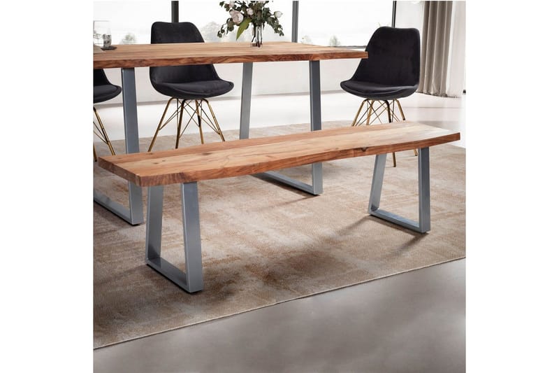 Matbänk Wohnling Massivt trä med metallben träd kant lantligt Silver, Rak, 140 cm - Silver, Rak, 140 cm - Möbler - Stolar & fåtöljer - Sittbänk - Hallbänk