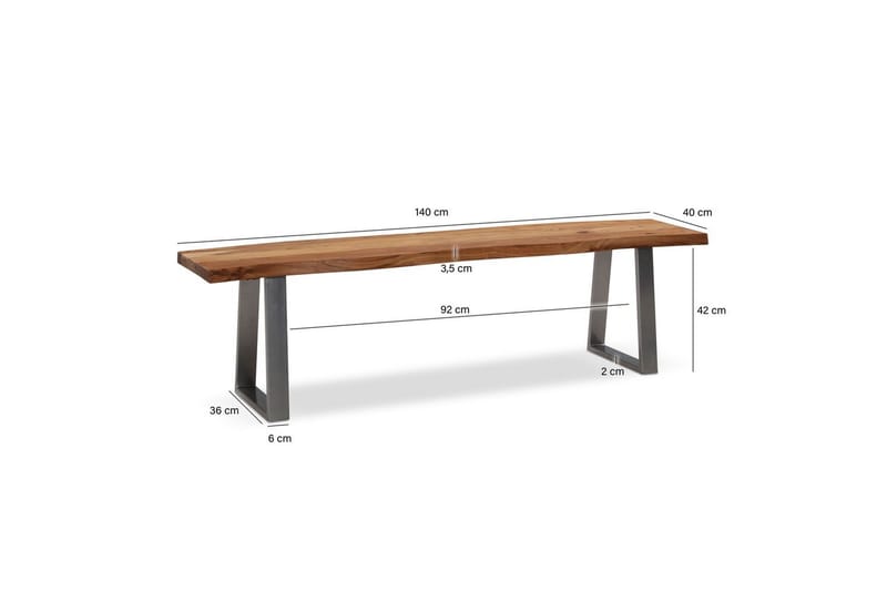 Matbänk Wohnling Massivt trä med metallben träd kant lantligt Silver, Rak, 140 cm - Silver, Rak, 140 cm - Möbler - Stolar & fåtöljer - Sittbänk - Hallbänk