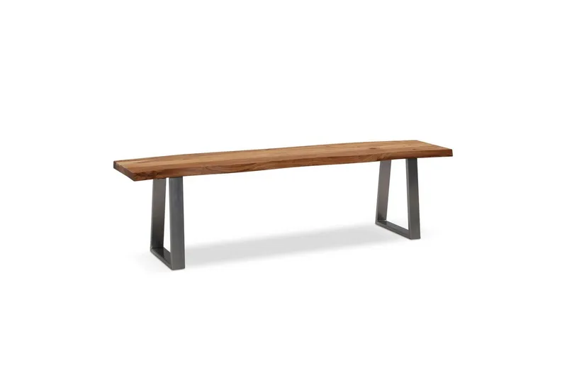 Matbänk Wohnling Massivt trä med metallben träd kant lantligt Silver, Rak, 180 cm, Silver, Rak, 180 cm