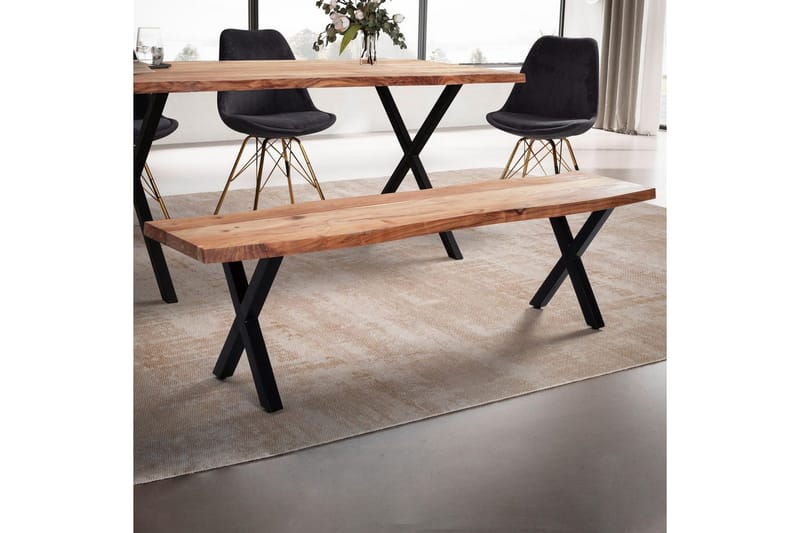 Matbänk Wohnling Massivt trä med metallben träd kant lantligt Svart, korsad, 140 cm - Svart, korsad, 140 cm - Möbler - Stolar & fåtöljer - Sittbänk - Hallbänk
