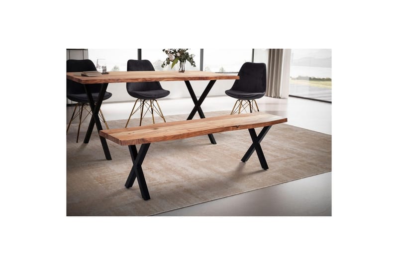 Matbänk Wohnling Massivt trä med metallben träd kant lantligt Svart, korsad, 140 cm - Svart, korsad, 140 cm - Möbler - Stolar & fåtöljer - Sittbänk - Hallbänk