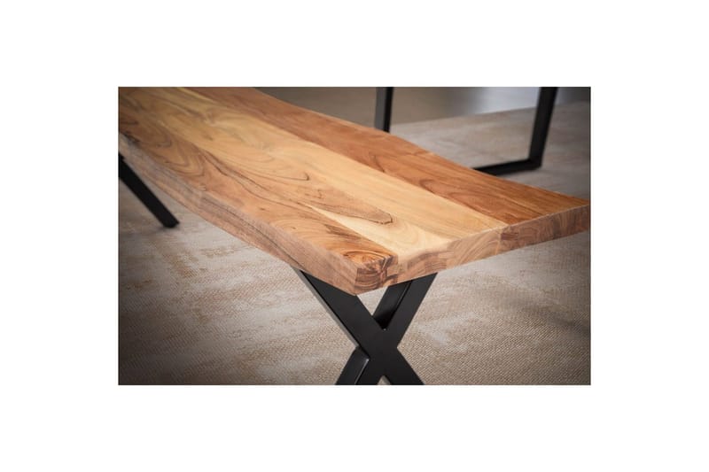 Matbänk Wohnling Massivt trä med metallben träd kant lantligt Svart, korsad, 160 cm - Svart, korsad, 160 cm - Möbler - Stolar & fåtöljer - Sittbänk - Hallbänk