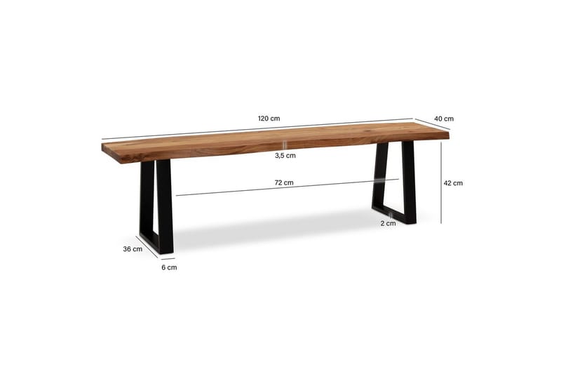 Matbänk Wohnling Massivt trä med metallben träd kant lantligt Svart, Rak, 120 cm - Svart, Rak, 120 cm - Möbler - Bord & matgrupper - Matbord & köksbord
