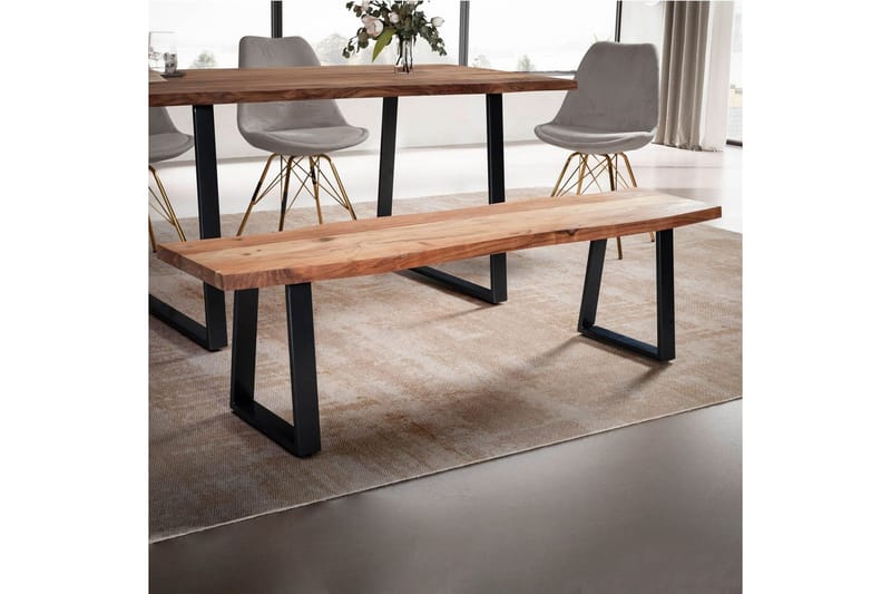 Matbänk Wohnling Massivt trä med metallben träd kant lantligt Svart, Rak, 140 cm - Svart, Rak, 140 cm - Möbler - Bord & matgrupper - Matbord & köksbord