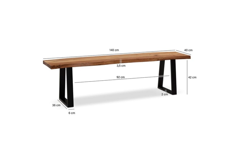 Matbänk Wohnling Massivt trä med metallben träd kant lantligt Svart, Rak, 140 cm - Svart, Rak, 140 cm - Möbler - Bord & matgrupper - Matbord & köksbord