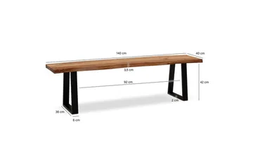 Matbänk Wohnling Massivt trä med metallben träd kant lantligt Svart, Rak, 140 cm - Svart, Rak, 140 cm - Möbler - Stolar & fåtöljer - Sittbänk - Hallbänk