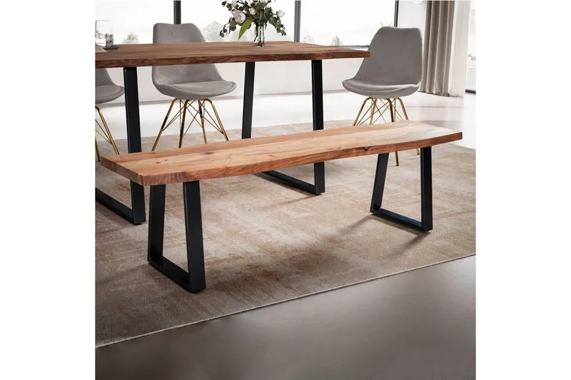 Matbänk Wohnling Massivt trä med metallben träd kant lantligt Svart, Rak, 160 cm - Svart, Rak, 160 cm - Möbler - Stolar & fåtöljer - Sittbänk - Hallbänk