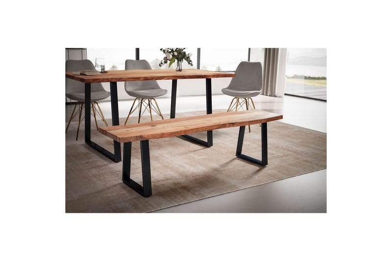 Matbänk Wohnling Massivt trä med metallben träd kant lantligt Svart, Rak, 180 cm - Svart, Rak, 180 cm - Möbler - Stolar & fåtöljer - Sittbänk - Hallbänk