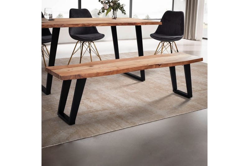 Matbänk Wohnling Massivt trä med metallben träd kant lantligt Svart, vinklad, 180 cm - Svart, vinklad, 180 cm - Möbler - Bord & matgrupper - Matbord & köksbord