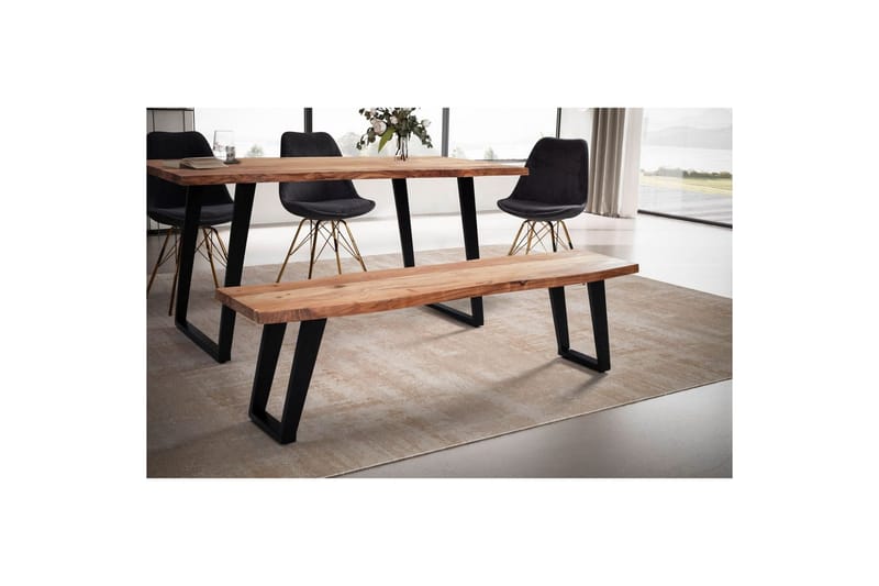 Matbänk Wohnling Massivt trä med metallben träd kant lantligt Svart, vinklad, 180 cm - Svart, vinklad, 180 cm - Möbler - Bord & matgrupper - Matbord & köksbord