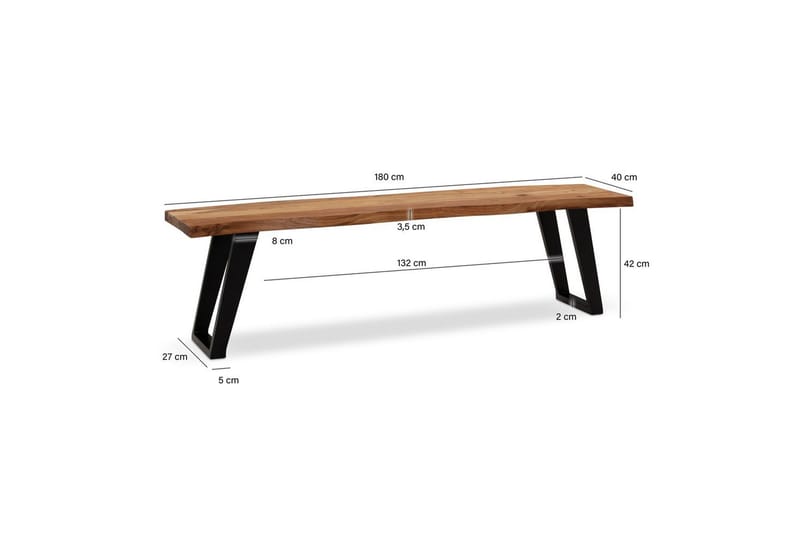 Matbänk Wohnling Massivt trä med metallben träd kant lantligt Svart, vinklad, 180 cm - Svart, vinklad, 180 cm - Möbler - Bord & matgrupper - Matbord & köksbord