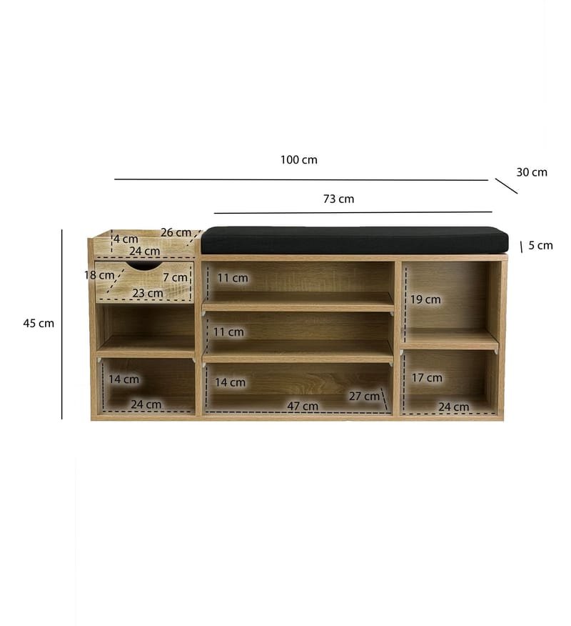 Morira Skobänk 100 cm - naturek/svart - Möbler - Stolar & fåtöljer - Sittbänk - Skobänk & skohylla med bänk