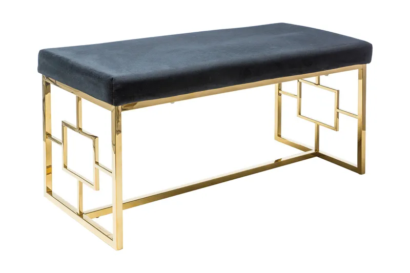 Sittebenk Fløyel Svart 100 cm, Sammet/Svart/Guld