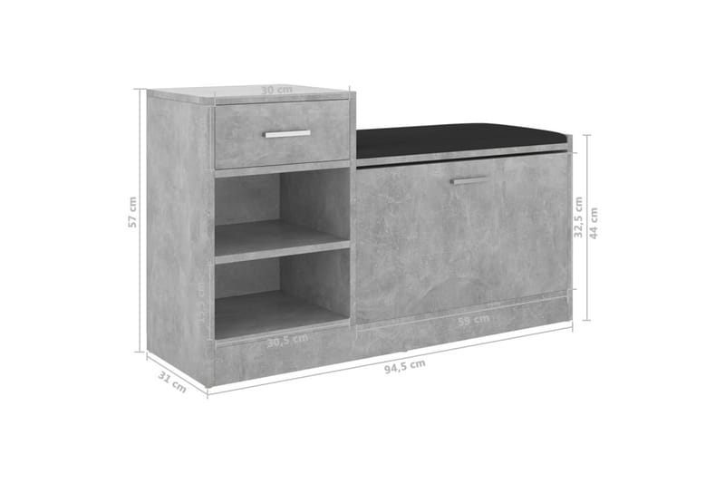 Skobänk betonggrå 94,5x31x57 cm spånskiva - Betonggrå - Möbler - Stolar & fåtöljer - Sittbänk - Skobänk & skohylla med bänk