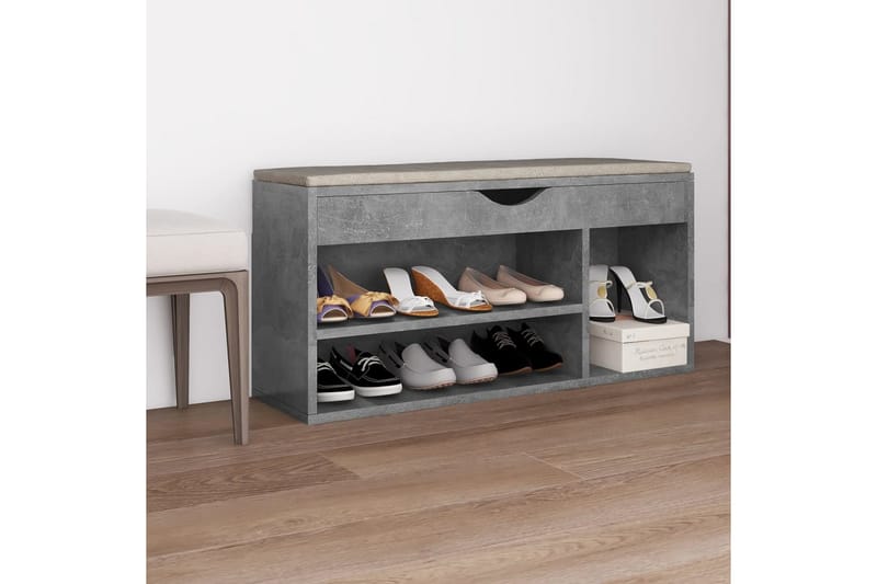 Skobänk med dyna betonggrå 104x30x49 cm spånskiva - Betonggrå - Möbler - Stolar & fåtöljer - Sittbänk - Skobänk & skohylla med bänk