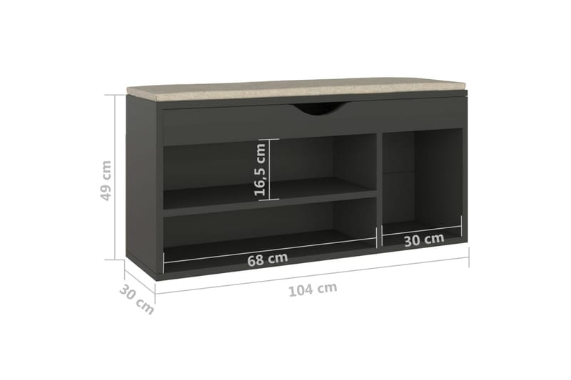 Skobänk med dyna grå 104x30x49 cm spånskiva - Grå - Möbler - Stolar & fåtöljer - Sittbänk - Skobänk & skohylla med bänk