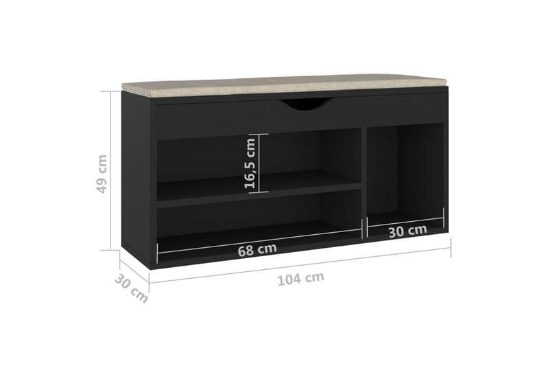 Skobänk med dyna svart 104x30x49 cm spånskiva - Svart - Möbler - Stolar & fåtöljer - Sittbänk - Skobänk & skohylla med bänk