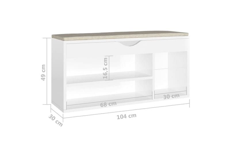 Skobänk med dyna vit högglans 104x30x49 cm spånskiva - Vit högglans - Möbler - Stolar & fåtöljer - Sittbänk - Skobänk & skohylla med bänk