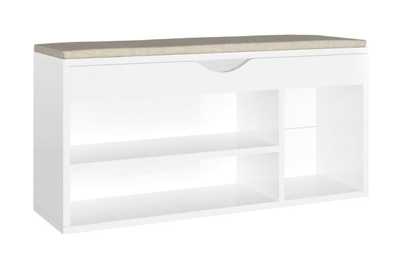 Skobänk med dyna vit högglans 104x30x49 cm spånskiva - Vit högglans - Möbler - Stolar & fåtöljer - Sittbänk - Skobänk & skohylla med bänk