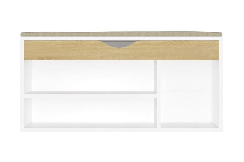 Skobänk med dyna vit och sonoma-ek 104x30x49 cm spånskiva - Vit/ek - Hallförvaring - Skobänk & skohylla med bänk