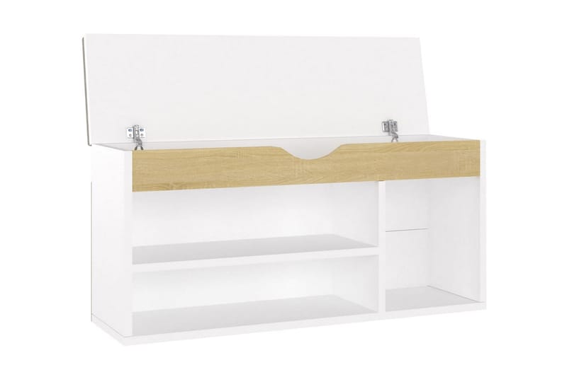 Skobänk med dyna vit och sonoma-ek 104x30x49 cm spånskiva - Vit/ek - Möbler - Stolar & fåtöljer - Sittbänk - Skobänk & skohylla med bänk