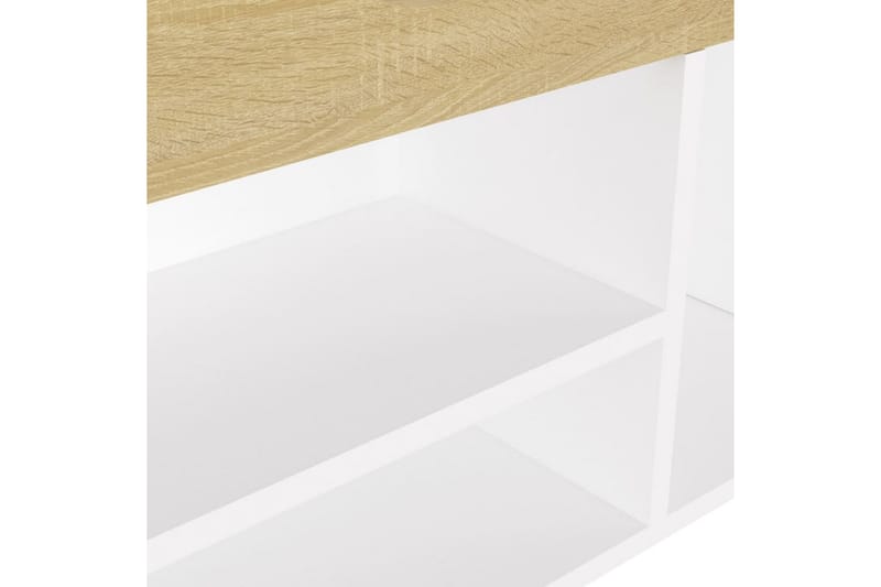 Skobänk med dyna vit och sonoma-ek 104x30x49 cm spånskiva - Vit/ek - Möbler - Stolar & fåtöljer - Sittbänk - Skobänk & skohylla med bänk
