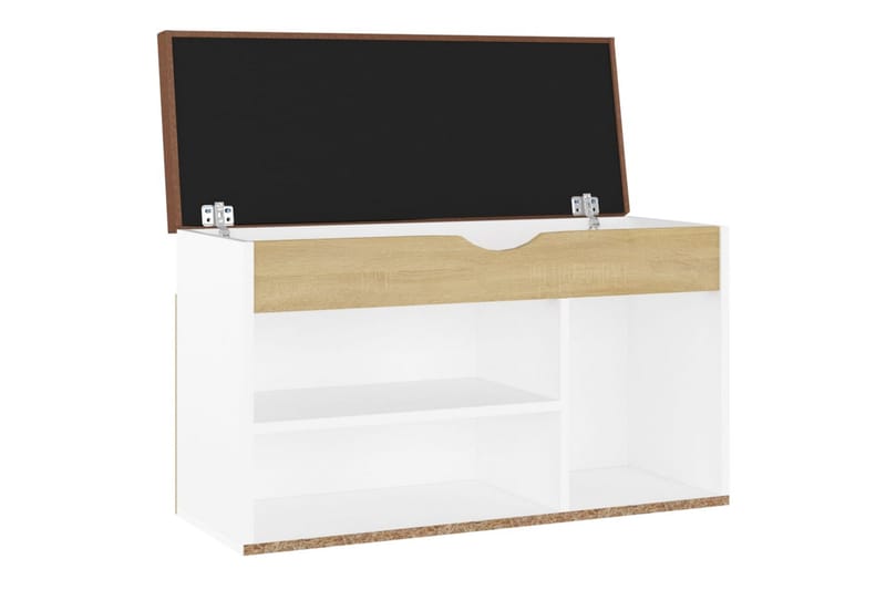 Skobänk med dyna vit och sonoma-ek 80x30x47 cm spånskiva - Vit/ek - Möbler - Stolar & fåtöljer - Sittbänk - Skobänk & skohylla med bänk
