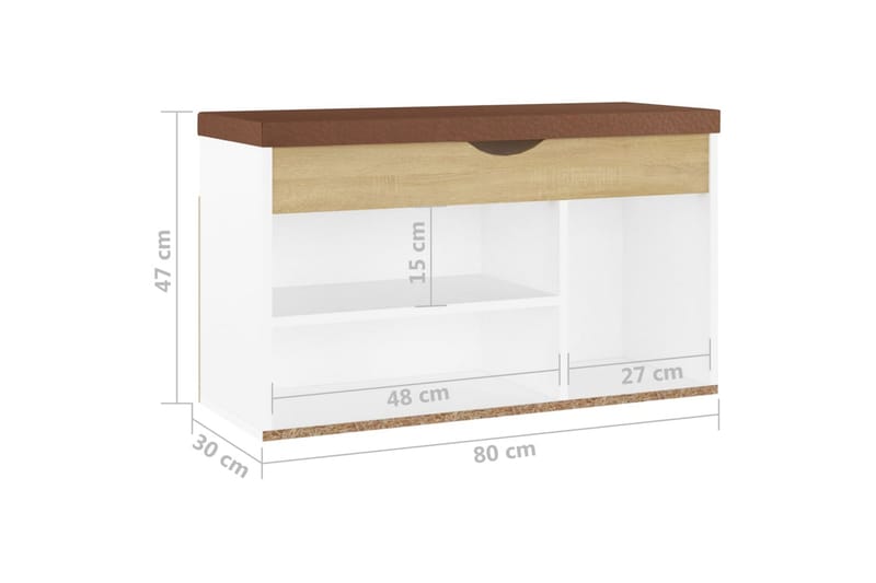 Skobänk med dyna vit och sonoma-ek 80x30x47 cm spånskiva - Vit/ek - Möbler - Stolar & fåtöljer - Sittbänk - Skobänk & skohylla med bänk