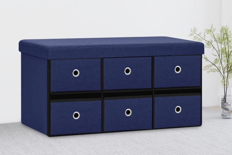 Hopfällbar förvaringsbänk blå 76x38x38 cm konstlinne - Blå - Möbler - Stolar & fåtöljer - Sittbänk - Skobänk & skohylla med bänk