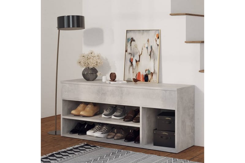 Skobänk betonggrå 105x30x45 cm spånskiva - Betonggrå - Möbler - Stolar & fåtöljer - Sittbänk - Skobänk & skohylla med bänk