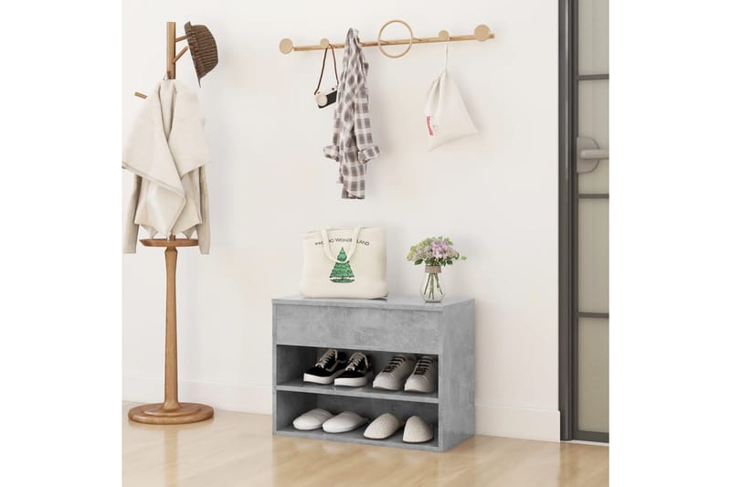 Skobänk betonggrå 60x30x45 cm spånskiva - Betonggrå - Möbler - Stolar & fåtöljer - Sittbänk - Skobänk & skohylla med bänk