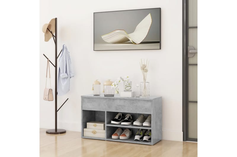 Skobänk betonggrå 80x30x45 cm spånskiva - Betonggrå - Möbler - Stolar & fåtöljer - Sittbänk - Skobänk & skohylla med bänk