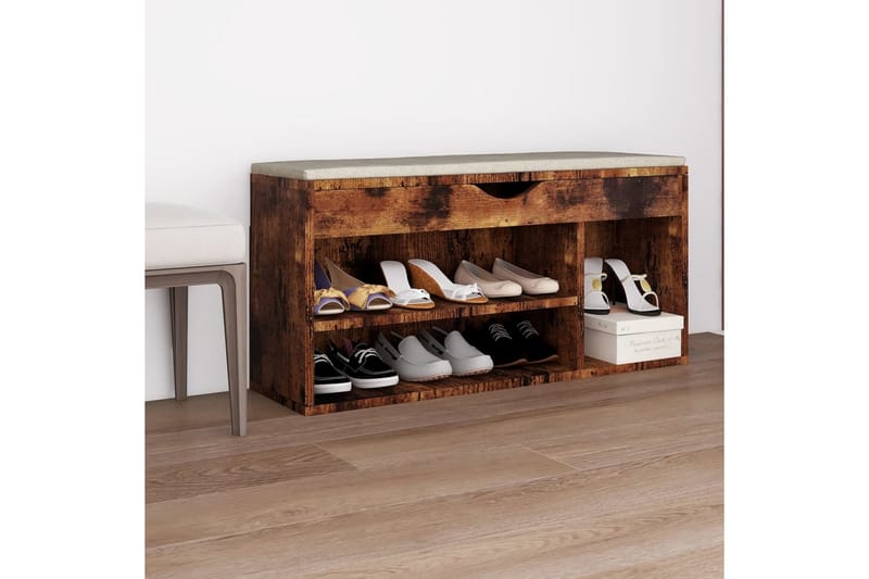 Skobänk med dyna rökfärgad ek 104x30x49 cm spånskiva - Rökfärgad ek - Möbler - Stolar & fåtöljer - Sittbänk - Skobänk & skohylla med bänk