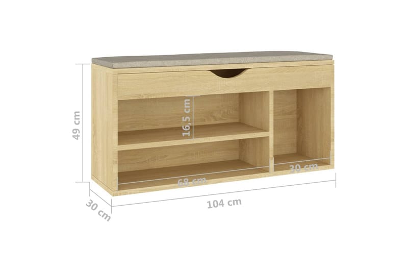 Skobänk med dyna sonoma-ek 104x30x49 cm spånskiva - Ek - Möbler - Stolar & fåtöljer - Sittbänk - Skobänk & skohylla med bänk