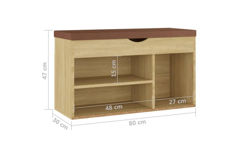 Skobänk med dyna sonoma-ek 80x30x47 cm spånskiva - Ek - Möbler - Stolar & fåtöljer - Sittbänk - Skobänk & skohylla med bänk