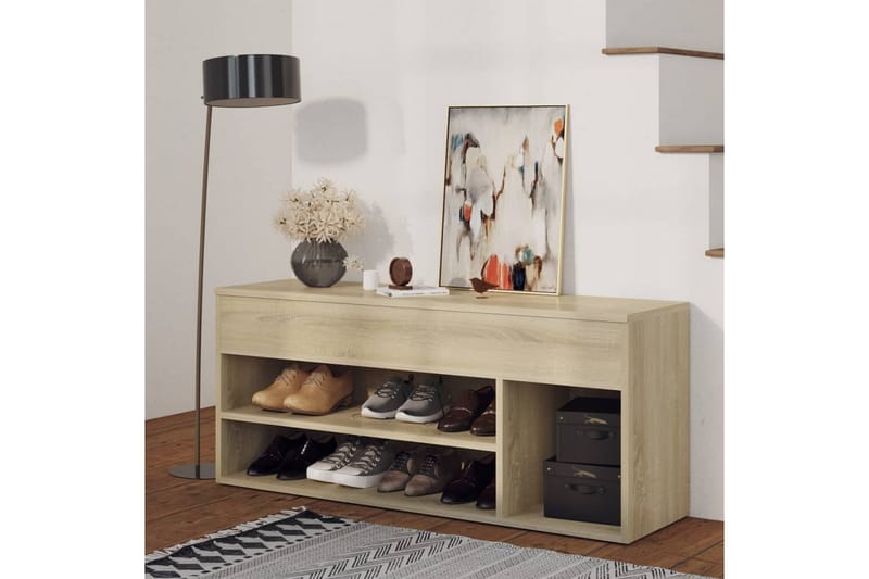 Skobänk sonoma-ek 105x30x45 cm spånskiva - Brun - Möbler - Stolar & fåtöljer - Sittbänk - Skobänk & skohylla med bänk